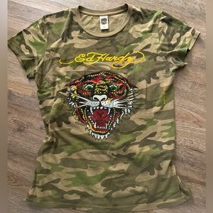 Ed Hardy Christina Aguilera rhinestone tiger t-shirt